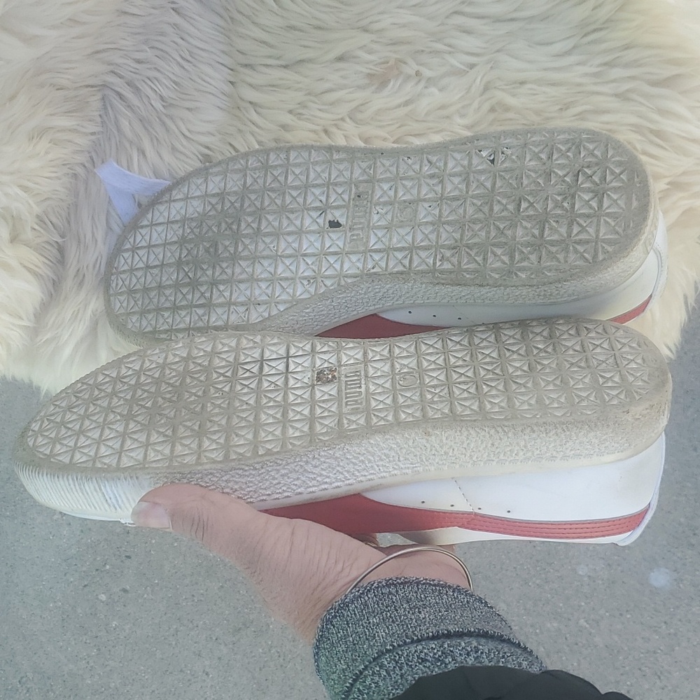 Puma White/RED "Clyde" Leather Sneakers 11.5 - Picture 5 of 5